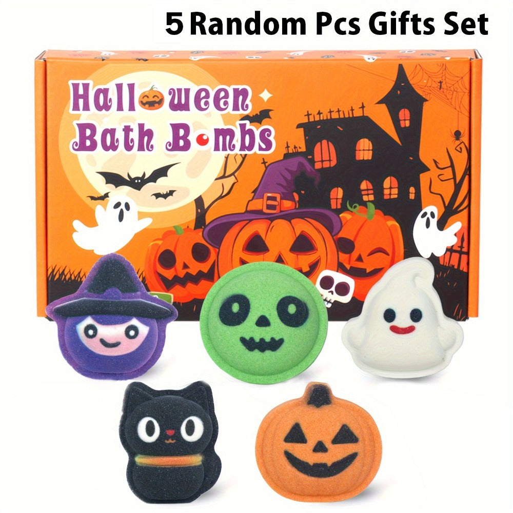 Halloween Bath Bombs Gift Set 5 Pcs Individually Wrapped - Pumpkin Bat Skull Black Cat Shapes Essential Oil Fizzy Bath Salts, Spooky Spa Gift for Women Men Kids, Halloween Party Fa - product image 11