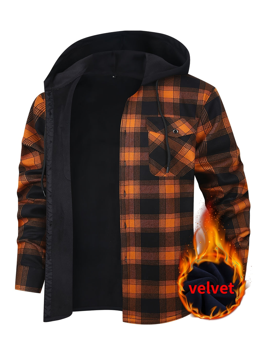 Men's Heavy-Duty Flannel Jacket - Thermal Insulated Hooded Coat with Front Pockets, Blue Black Plaid Work Jacket for Logging, Winter Outdoor Jobs, Construction - product image 7