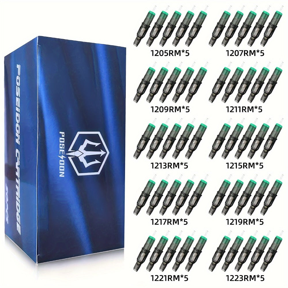 Tattoo Cartridge Needles 50Pcs Assorted - Poseidon TUV 0.30mm Stainless Steel RL RS M1 Mixed Sizes Disposable Membrane Safety Cartridge Needle Set for All Tattoo Machines & Artists - product image 4