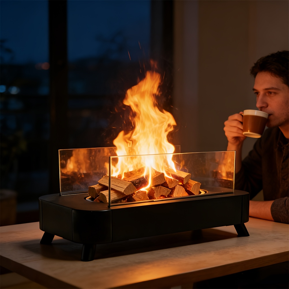 Tabletop Fire Pit Wood Pellet Smoke-Free 15 Inch with Glass Wind Guard, Portable Outdoor Mini Fire Pit for Patio Backyard Camping Tailgating Deck - product image 6