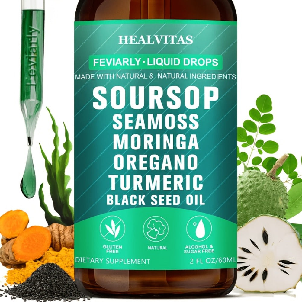 Soursop Bitters Liquid Drops 10-in-1 with Sea Moss Ashwagandha Moringa Turmeric Black Seed Oil — Plant-Based Immune & Energy Herbal Extract | Sugar-Free | 2.03 fl oz - product image 2