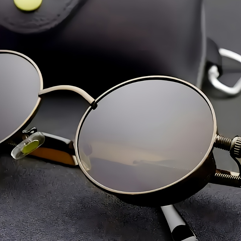 Retro Round Metal Frame Glasses with Spring Hinges Brown Decorative Lenses Featherlight Long-lasting Vintage Circle Eyewear for Men Women Casual Formal Daily - product image 6
