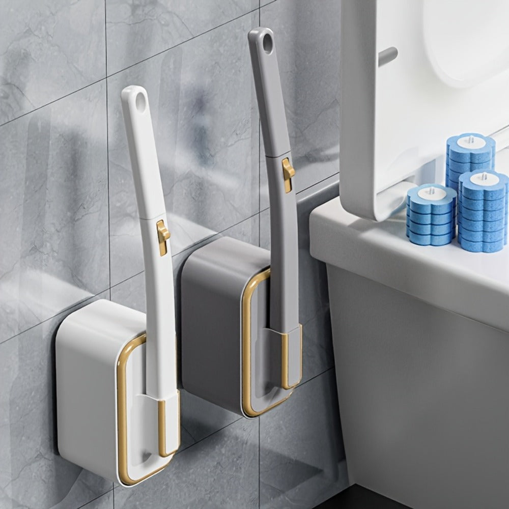 Wall-Mounted Toilet Brush Set with 8 Disposable Heads | No-Drill Easy Install, Long Handle Bathroom Cleaning Brush, Replaceable Brush Heads for Toilet Bowl, Home & Commercial Use,  - product image