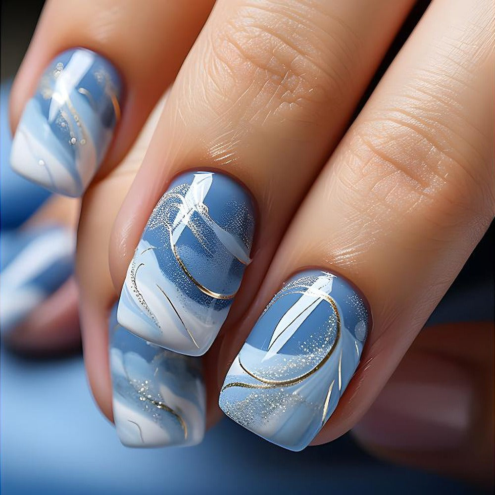 Green Glitter Press On Nails 216 Pieces 9 Packs – Medium Ballet Coffin False Nails with Lightning Bolt & Striped Bold Designs | Glossy Full Cover Removable Fake Nails for Women Gir - product image 3