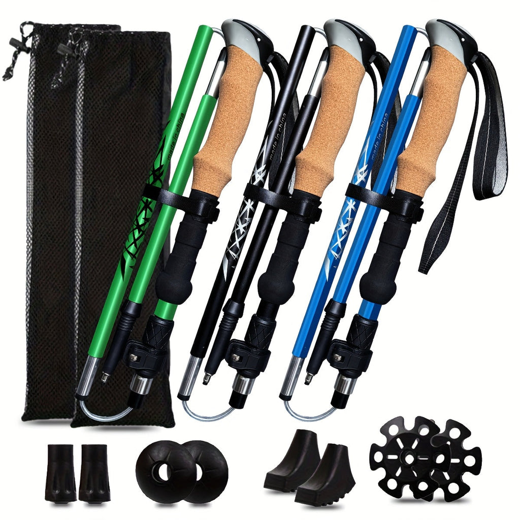 Folding Hiking Sticks with Cork Ergonomic Grip, Sweat-Absorbing Handle, Adjustable Walking Poles for Hiking, Camping & Mountain Travel | Lightweight Aluminum - product image