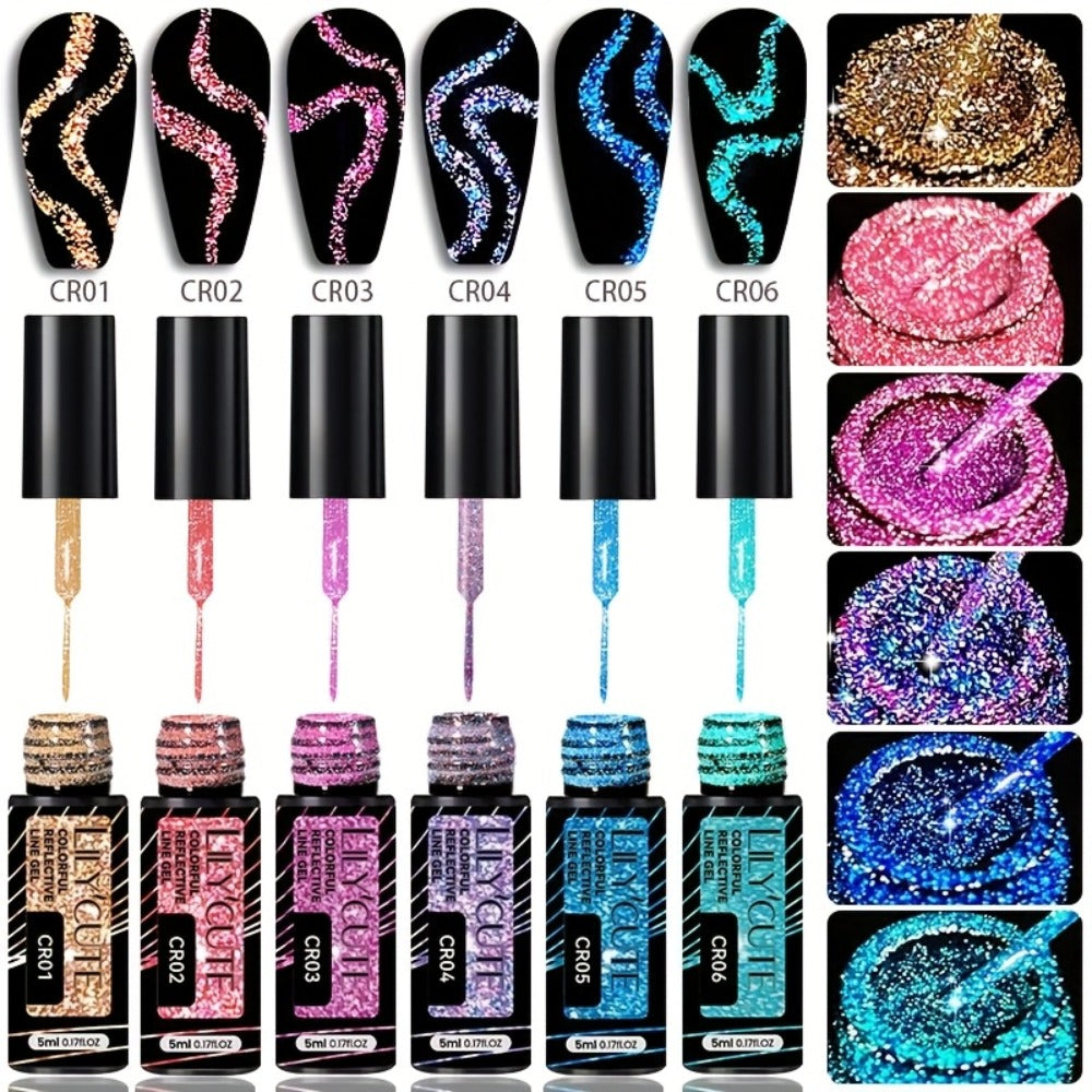 Reflective Glitter Line Gel Nail Art Set LILYCUTE Sparkling Stripe 3pcs 5ml Each - Ultra-Thin Pull Line Drawing Graffiti Gel Polish LED UV Cured DIY Home Manicure for Women - product image 11