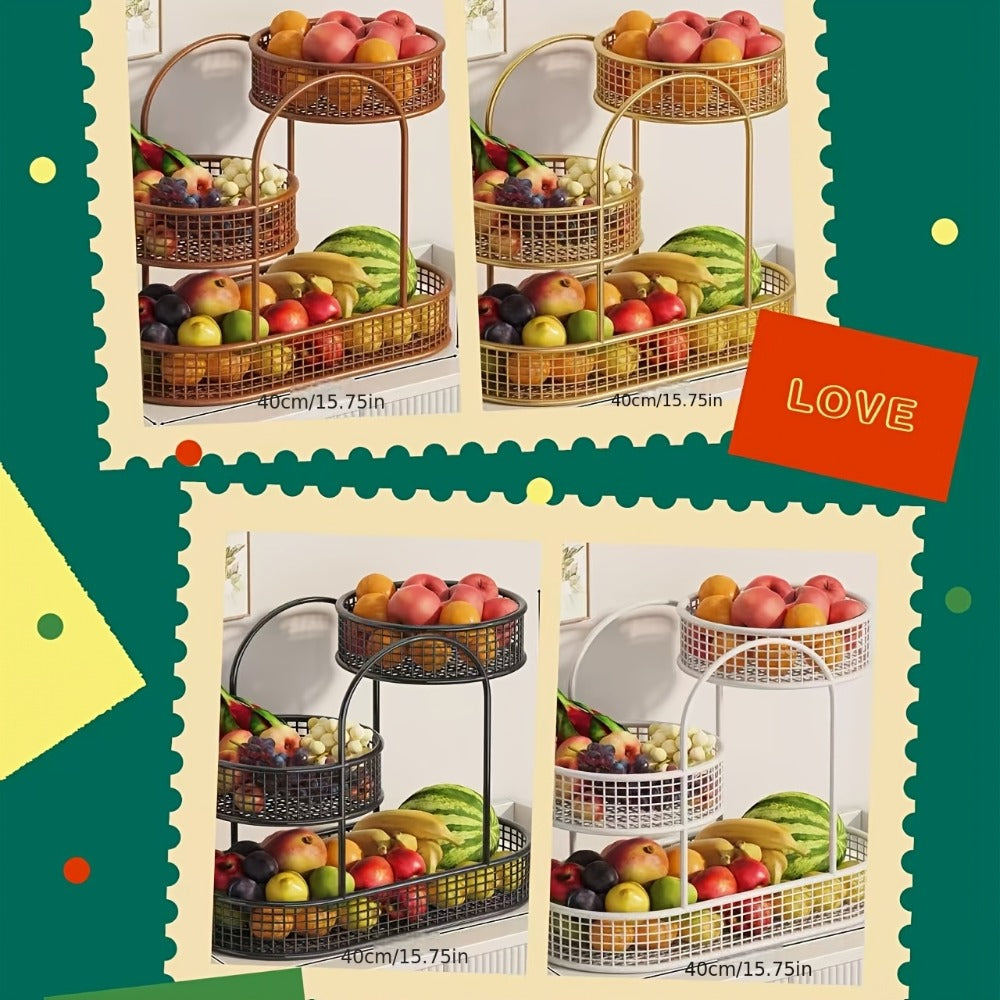 3-Tier Metal Fruit Basket Stand Extra Large Heavy Duty Countertop Fruit Bowl with Grid Design, Breathable Ventilated Multi-Level Storage Rack for Fruits Vegetables Bread Kitchen Or - product image