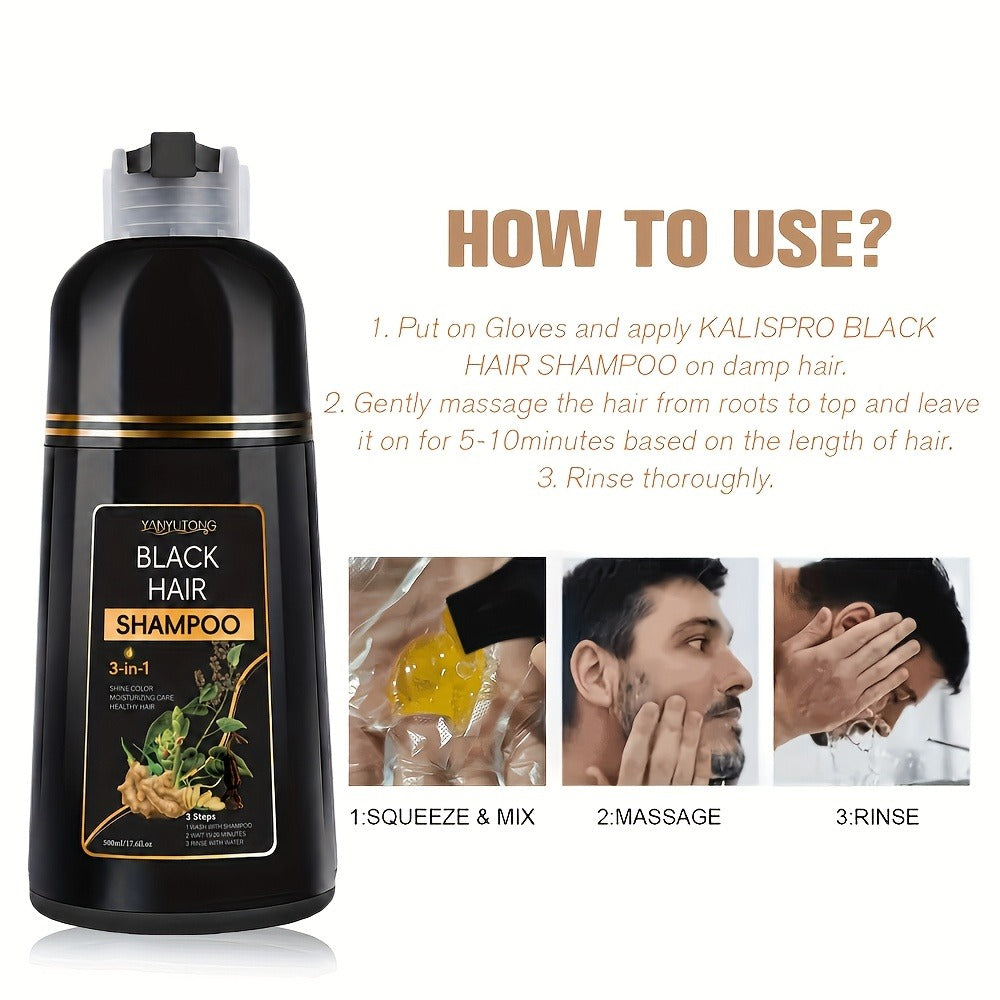 Gray Hair Coverage Shampoo 3-in-1 Black Hair Dye — Herbal Plant-Based Formula Dyes Cleanses & Conditions in One Wash, Moisturizing Nourishing Fast Color Results for Men & Women, 50 - product image 4