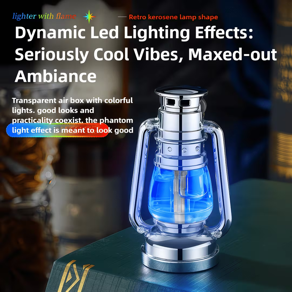 Refillable Adjustable Flame Windproof Lighter, Creative Mood Light Novelty Lighter Gift Boxed for Camping Outdoor Use, No Fuel Included – Metal Horse Lantern Lighter Cool Grinding Wheel Design