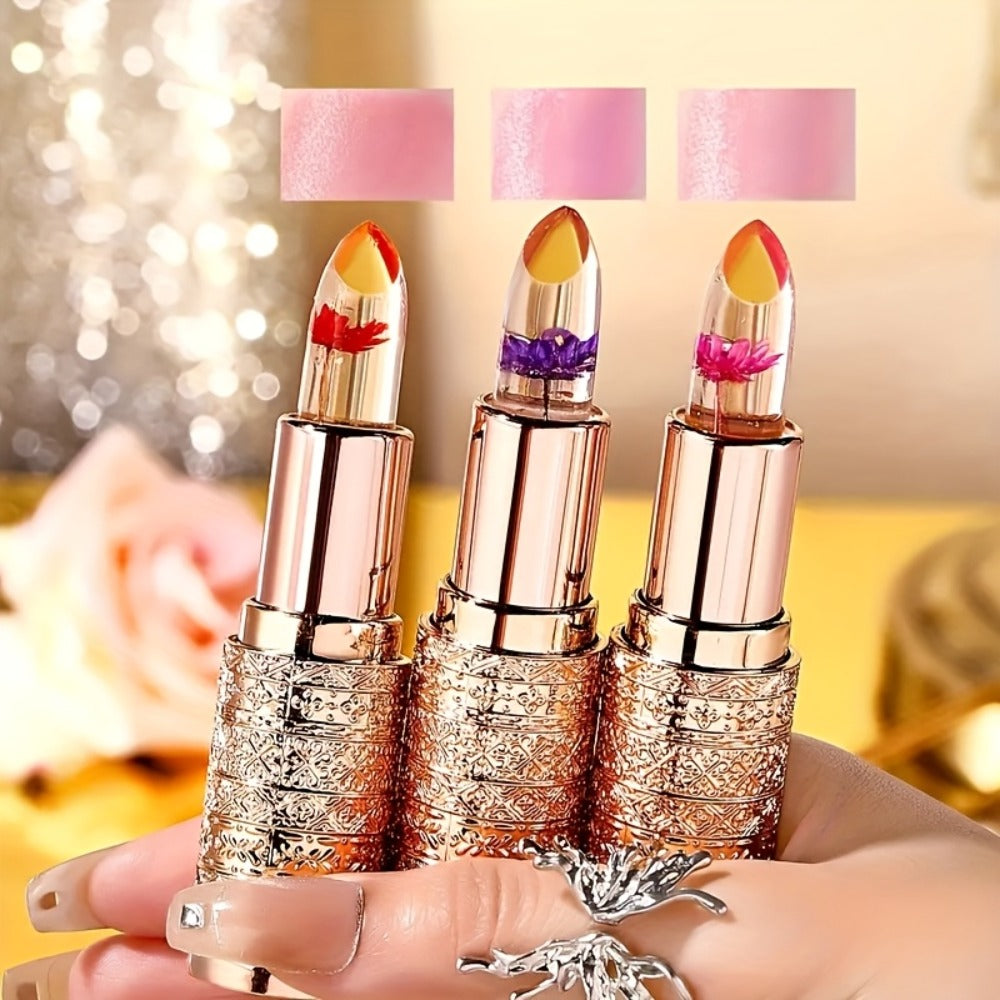 Color Changing Lip Gloss Set 3 Pcs — Temperature Magic Pink Tint Crystal Jelly Balm & Lipstick, Plant Squalane Moisturizing Hydrating Lip Makeup, Valentine's Day Christmas Birthday - product image