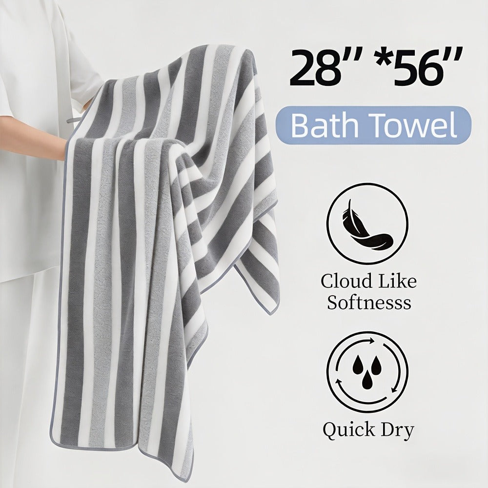 Striped Bath Towel Set 1 or 4 Pack 346GSM - 100% Polyester Super Soft Skin Friendly Absorbent Quick Dry | 70x140cm 27.6x55.1in | Green Gray Red Multi-Color | Home Bathroom Beach Es - product image 8