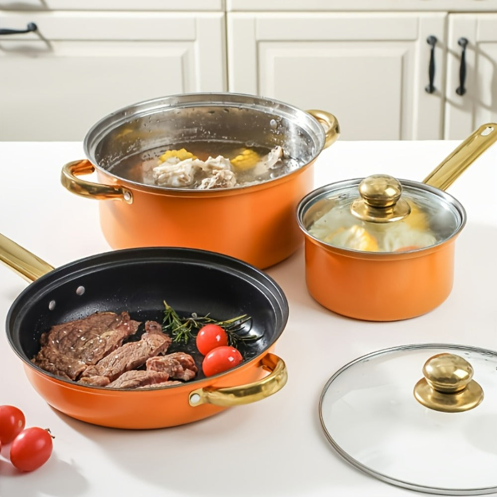 Non-Stick Cookware Set Pots and Pans 10 & 12 Piece – Heat-Resistant Frying Pan, Saucepan & Stewpot | Honeycomb Coating Stainless Steel Kitchen Cooking Set for All Stoves | Stylish  - product image 8
