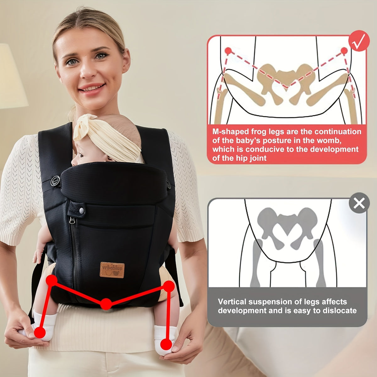 Vrbabies New Ergonomic Baby Carrier Newborn Toddler Wrap Carrier Hands Free Baby Sitting Support Sling Breathable Perfect for Infants Chest Sling for Babies - product image 6