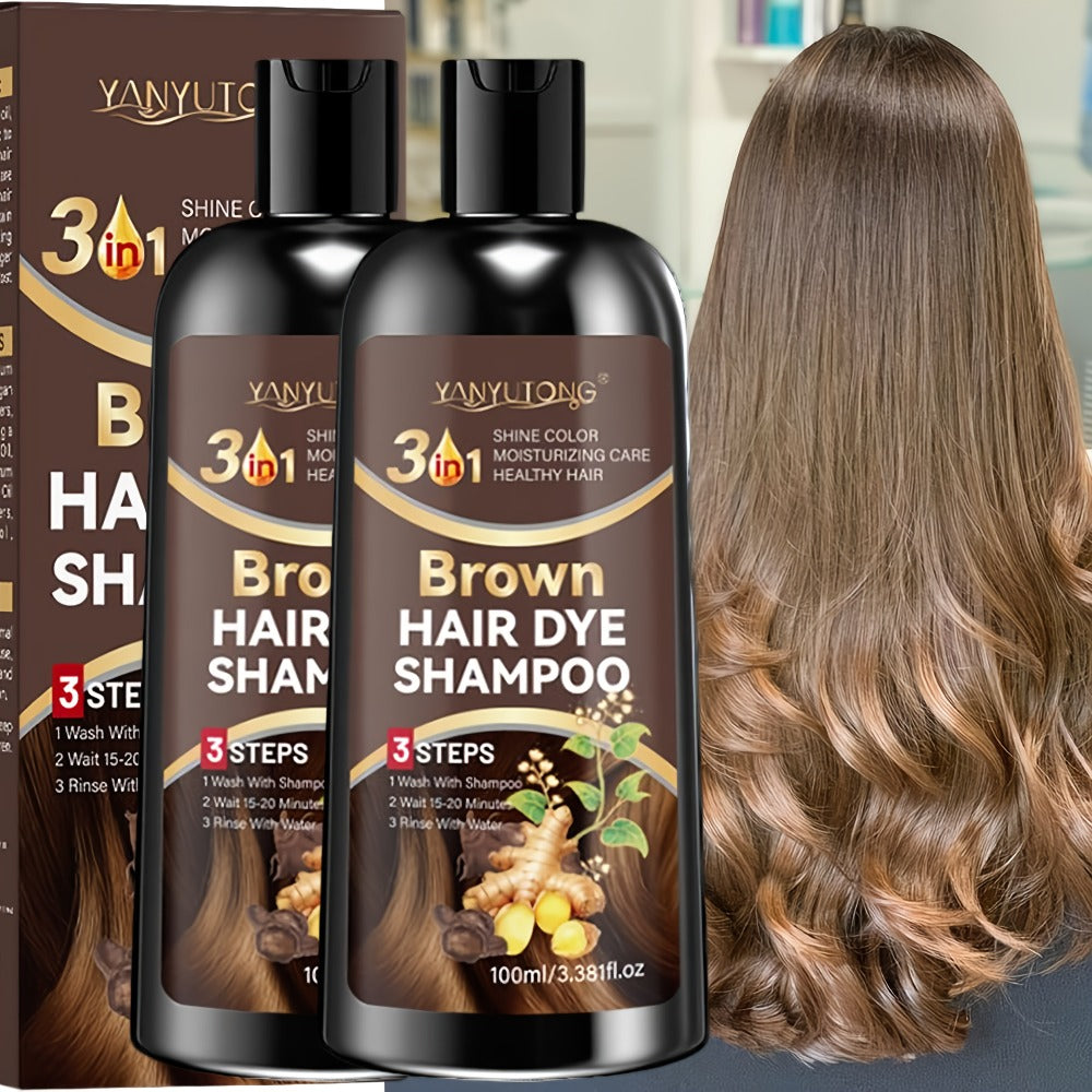Brown Hair Dye Shampoo 2-Pack 3.38oz — Polygonum Multiflorum & Ginger Extract Covers Gray Hair, Deep Moisture Anti-Frizz Long-Lasting Natural Color, Plant-Based Unisex Hair Gift - product image 3