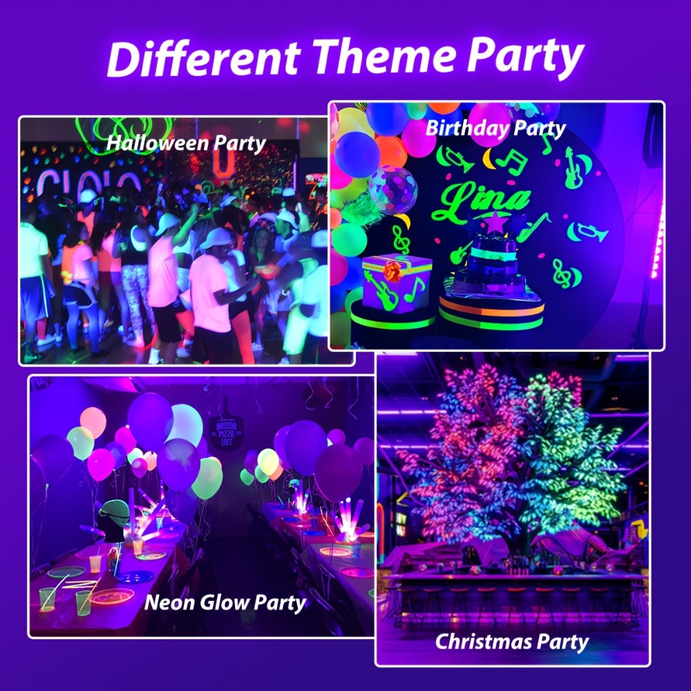 UV Black Light Bars & Strips 8-Piece Set – 385-400nm USB Powered 5V LED Blacklight for Glow Party, Halloween, Neon Party, Body Paint & Fluorescent Art (4x32cm + 4x250cm) - product image 6