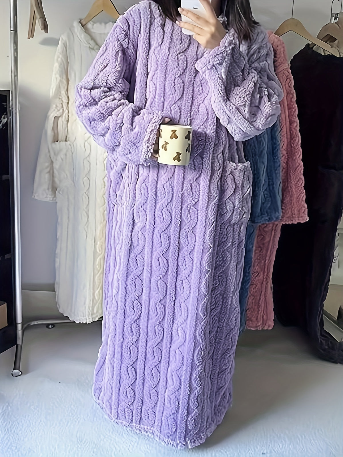Ladies' Thickened Coral Bathrobe, Super Soft and High-quality Winter Pajamas with Pockets, Machine-washable Long-sleeved Round-neck Bathrobe, Comfortable and - product image 29