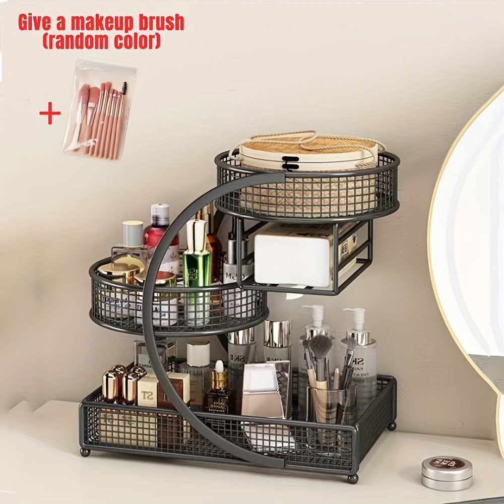Lightweight Metal Cosmetic Storage Rack with Makeup Brushes Included No-Installation Countertop Organizer for Bathroom Dresser Vanity Skincare Makeup Black White - product image 3