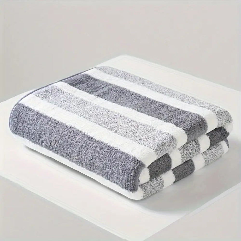 Striped Bath Towel Set 1 or 4 Pack 346GSM - 100% Polyester Super Soft Skin Friendly Absorbent Quick Dry | 70x140cm 27.6x55.1in | Green Gray Red Multi-Color | Home Bathroom Beach Es - product image 20