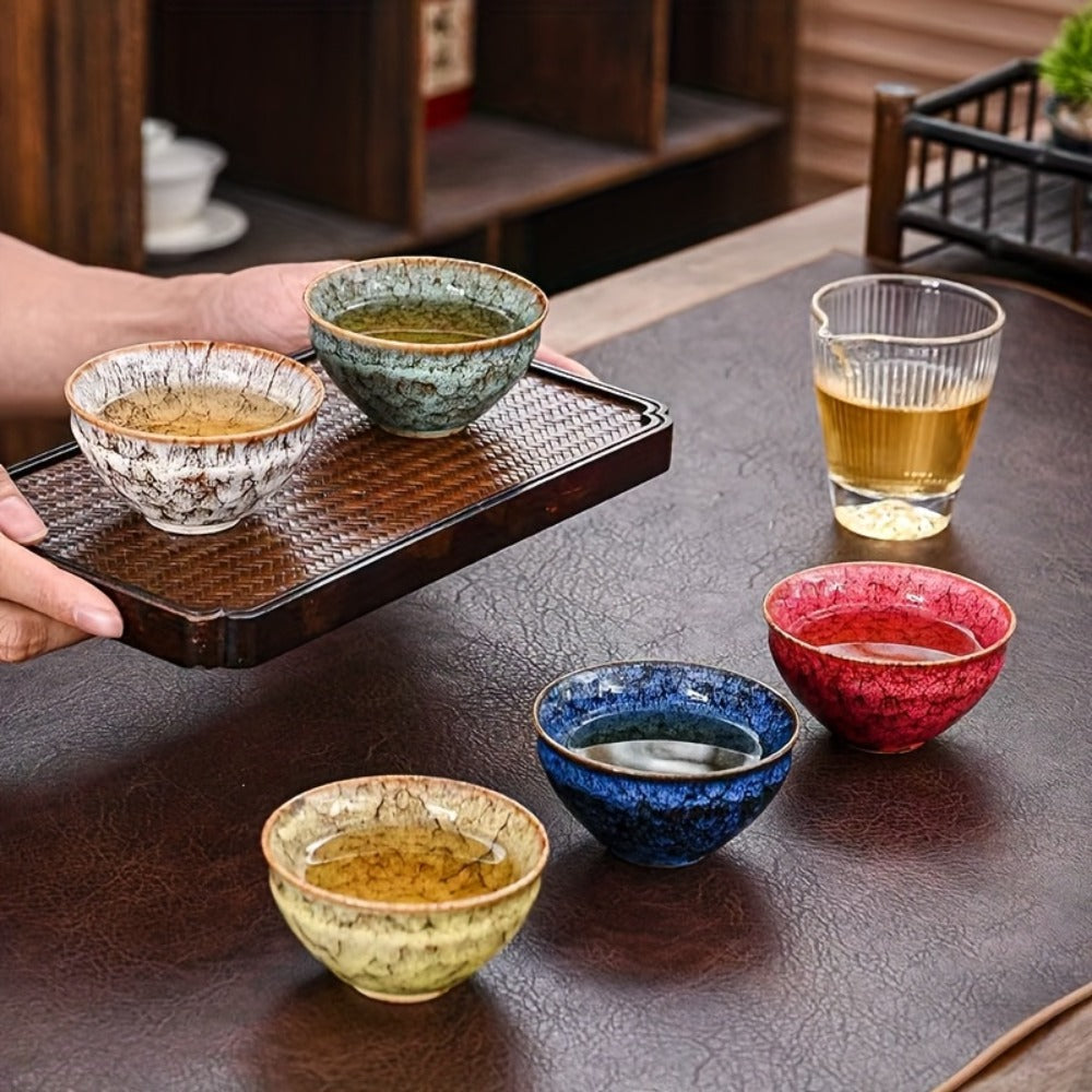 Kung Fu Tea Cups Set of 5 – Handmade Kiln-Fired Jianzhan Ceramic Teacups – Five-Element Design in 5 Colors with Gift Box – Elegant Chinese Tea Ceremony Cup Gift for Business, Frien - product image 8