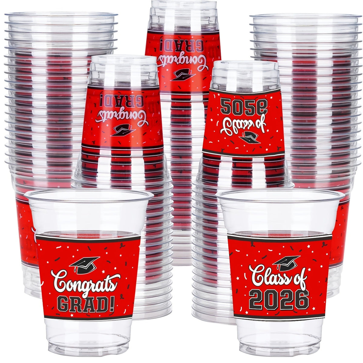 2026 Graduation Party Cups in Black Red Blue Green Purple Maroon for Graduation Ceremony, Reception, Celebration & School Color Party Drinkware Bulk | Graduation Plastic Mugs 100 Pack 14oz