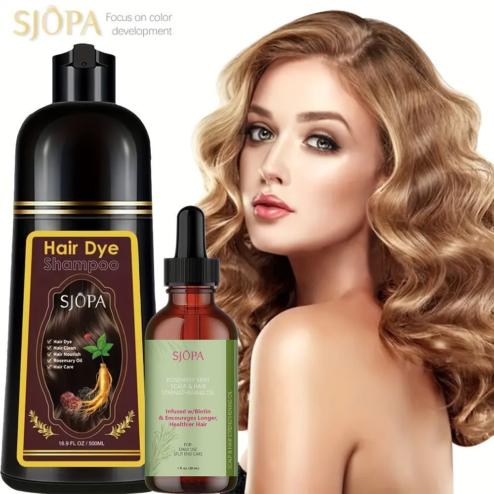 Hair Dye Kit 3-in-1 Color Shampoo with Rosemary Oil 500ml - Natural Safe No Ammonia Quick Coloring Gray Coverage Gentle on Skin Unisex Black Brown Red Purple Silver 12 Shades - product image 5