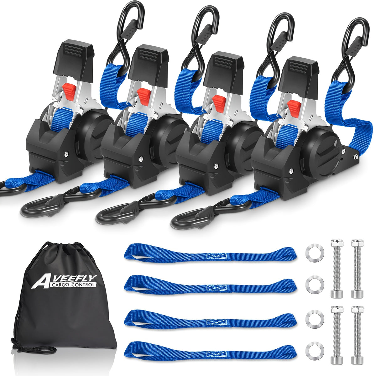 4pcs Retractable Ratchet Straps, 2pcs 10 Feet Heavy Duty Auto Self Retracting Tie Down Straps - Cargo Straps For Truck, Cargo Trailer, Motorcycle, Moving - product image 15