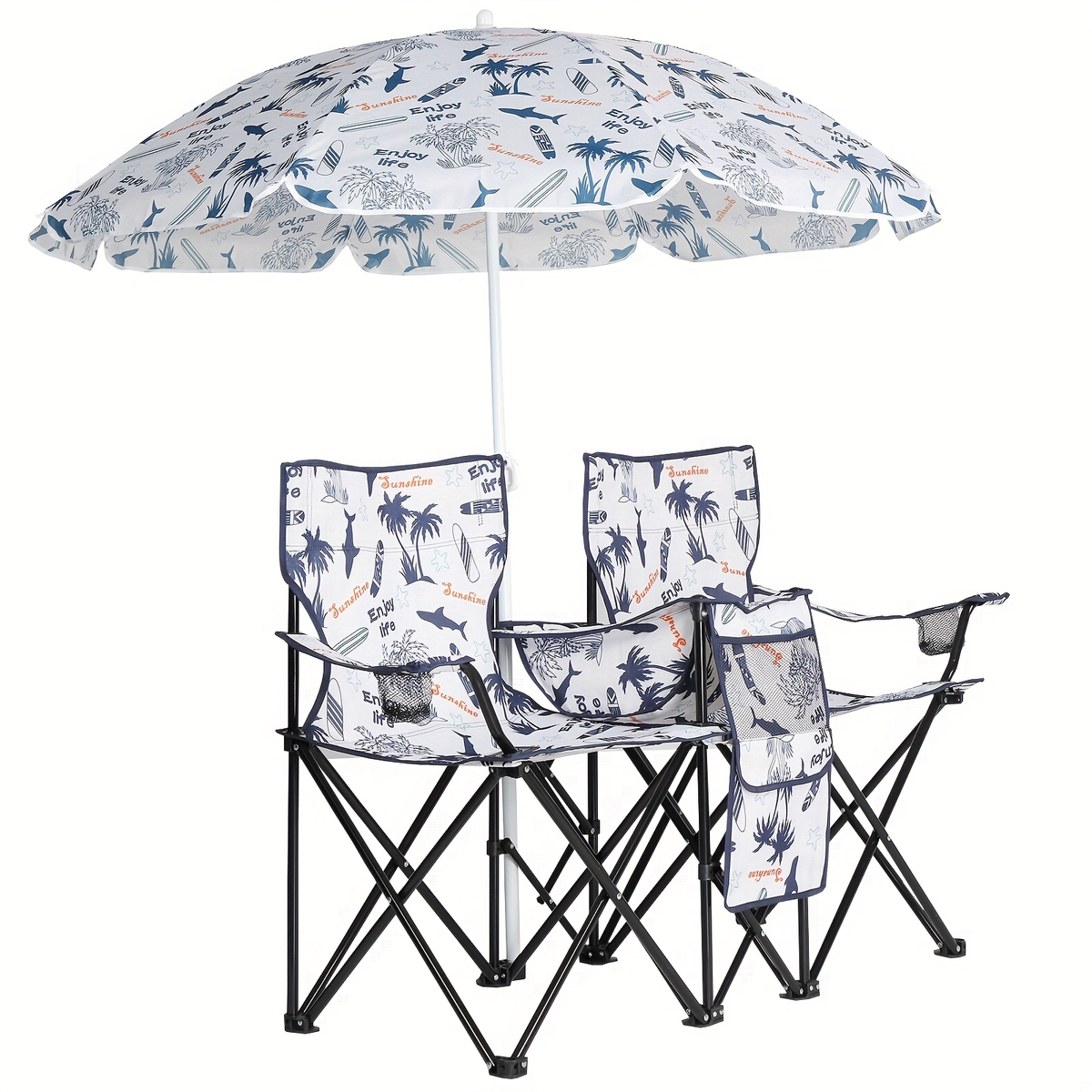 Portable Folding Chair with Removable Sun Umbrella | 2-Seat Outdoor Collapsible Chair, Steel Frame Oxford Fabric, Featherlight Sun Shade Seat for Fishing Beach Camping Sunbathing Outdoor Activities