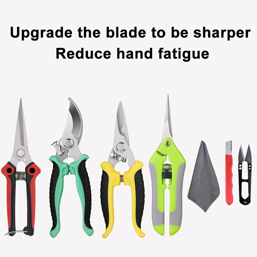 Gardening Pruning Tool Set 8 Piece Stainless Steel | Pruning Shears Scissors Pliers Ergonomic Handle with Wiping Cloth | Lawn Tree Garden Care Kit Orange Yellow Green - product image 11