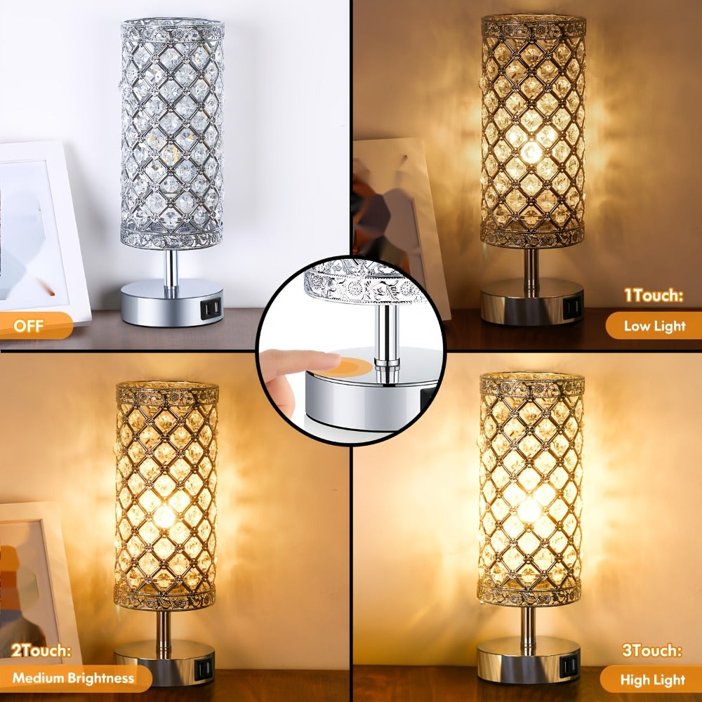 Crystal Bedside Table Lamp with Touch Control & 2 USB Charging Ports, 3-Way Dimmable Nightstand Lamp with Decorative Crystal Base, LED Bulb Included, for Bedroom Living Room Office - product image 11