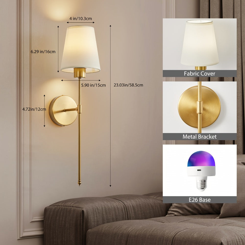 Rechargeable Wall Sconce 2-Pack RGB – 15-Color Dimmable LED Wall Light with Remote Control, 5200mAh Battery, No Wiring for Bedroom, Living Room, Kitchen & Corridor (Gold / Black) - product image 3