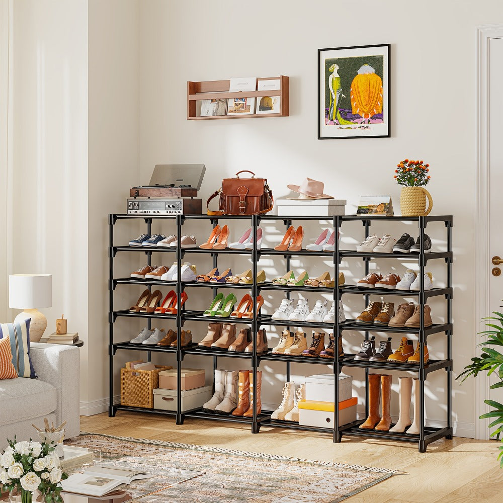 Large Metal Shoe Rack 4-Row 9-Tier Freestanding Shoe Organizer for Entryway Bedroom Hallway | 64-Pair Capacity Shoe Tower with Golden Tubes DIY Adjustable Shelves Space-Saving Vert - product image 14