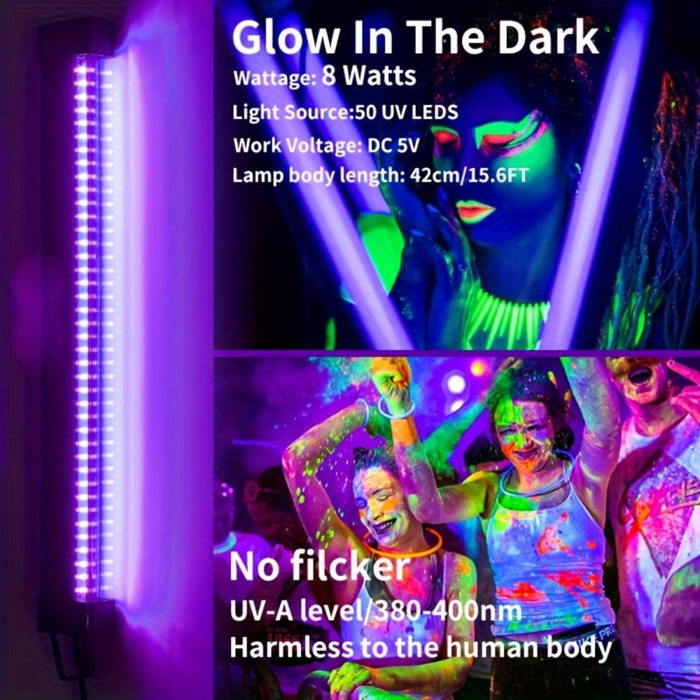 UV Black Light Strip USB LED – 32cm / 12.6ft Portable Magnetic Black Light Tube for Halloween Party, Fluorescent Tapestry, Body Paint, Posters, Christmas & Cabinet Lighting (3-Pack - product image 14