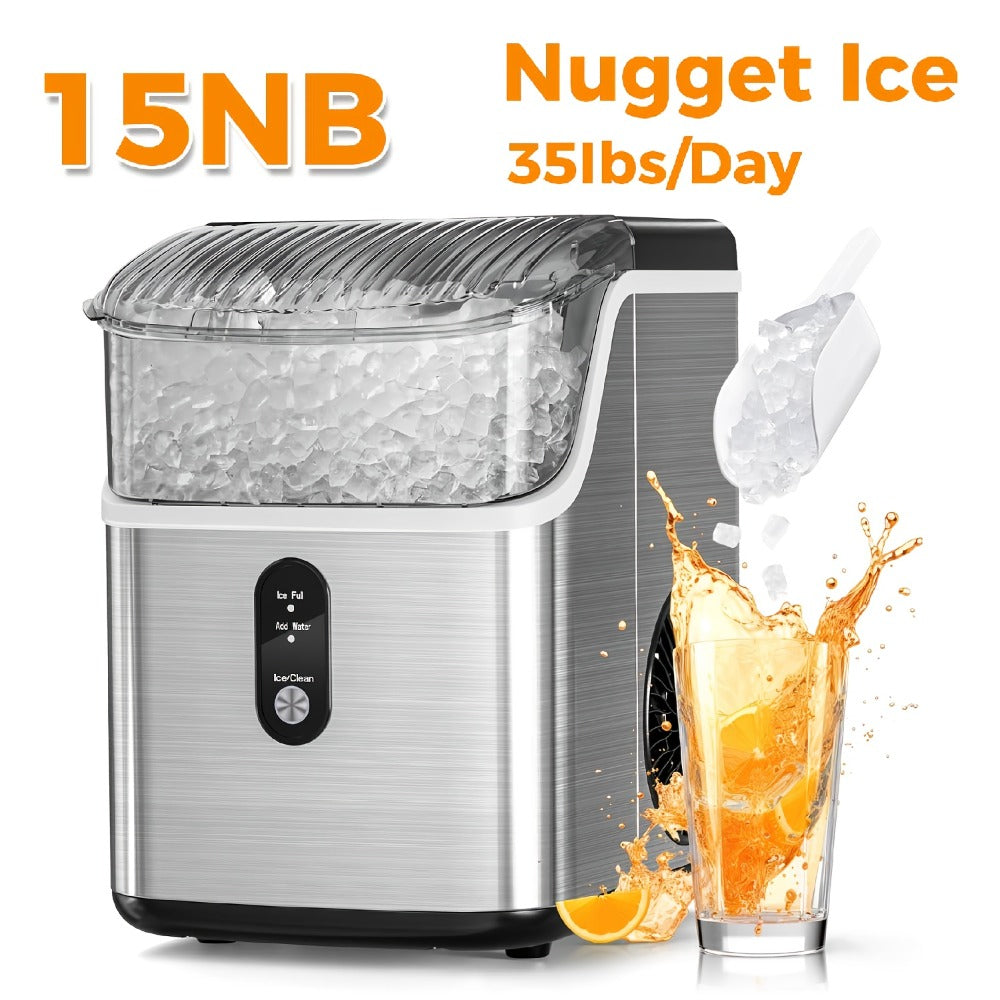 Countertop Nugget Ice Maker 35lbs in 24hrs, Self-Cleaning Portable Ice Machine with Ice Scoop & Basket, Stainless Steel, for Home Kitchen Office Camping RV Bar - product image 3