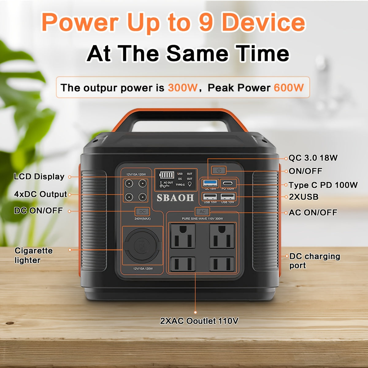 Portable Power Station 296Wh 80000mAh Solar Generator W/ 100W PD Fast Charging, 13 Outlets, Digital Display, Lithium-ion Battery for Outdoor Solar Lights - product image 2