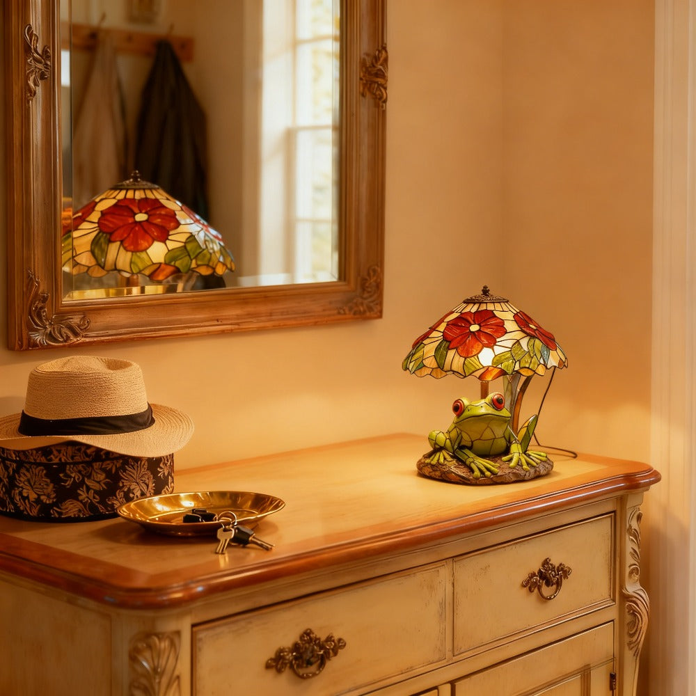 3D Frog Table Lamp Floral Painted Flower Night Light Warm Ambiance Home Decor Bedside Office Desk Study Decor Wedding Birthday Holiday Gift Cute Room Decor - product image 11