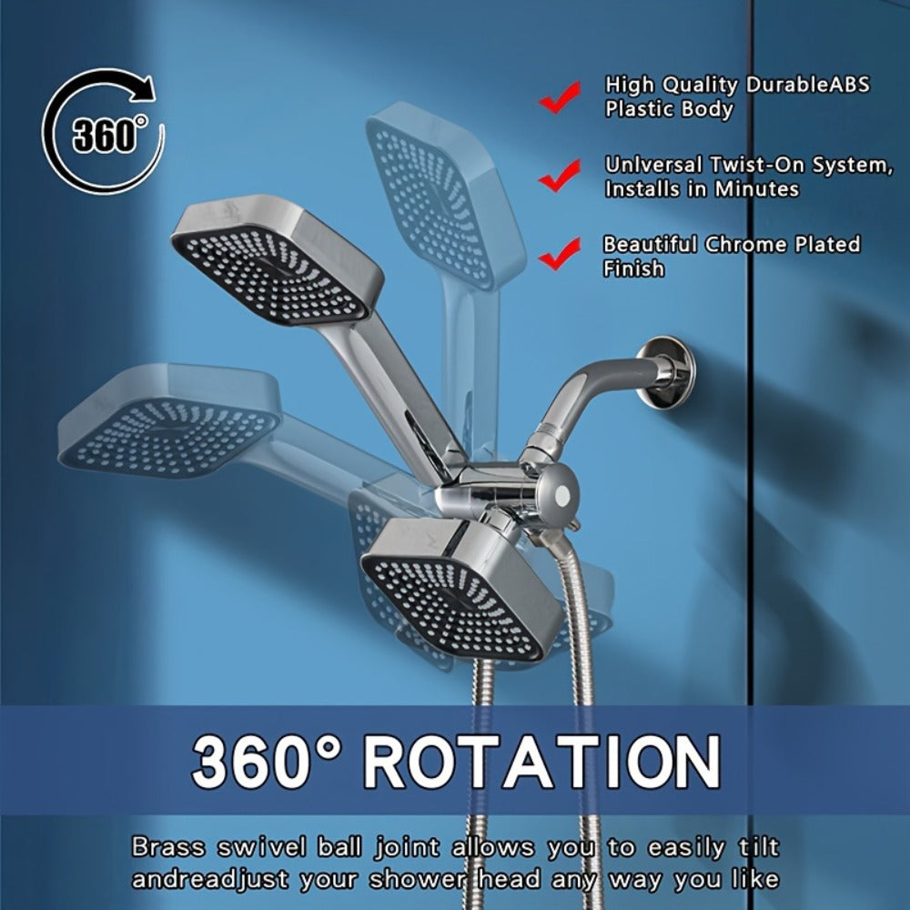 Handheld Shower Head Kit 4 Inch High Flow with Long Hose 3-Way Diverter Dual Purpose Shower Spray Assembly Wall Mount Bathroom Shower Fixtures Silver Black - product image 10