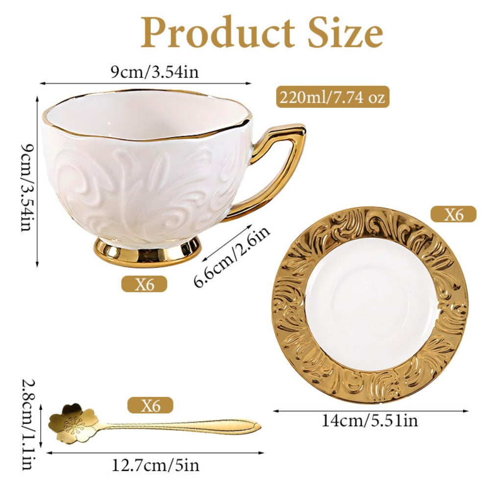 Espresso Cups Set 12 Pcs – 7.44 Oz Small Ceramic Cappuccino Cup Set with 6 Cups, 6 Trays & 6 Spoons – Elegant Coffee & Tea Cup Set with Handles – Perfect Gift for Coffee Lovers - product image 3
