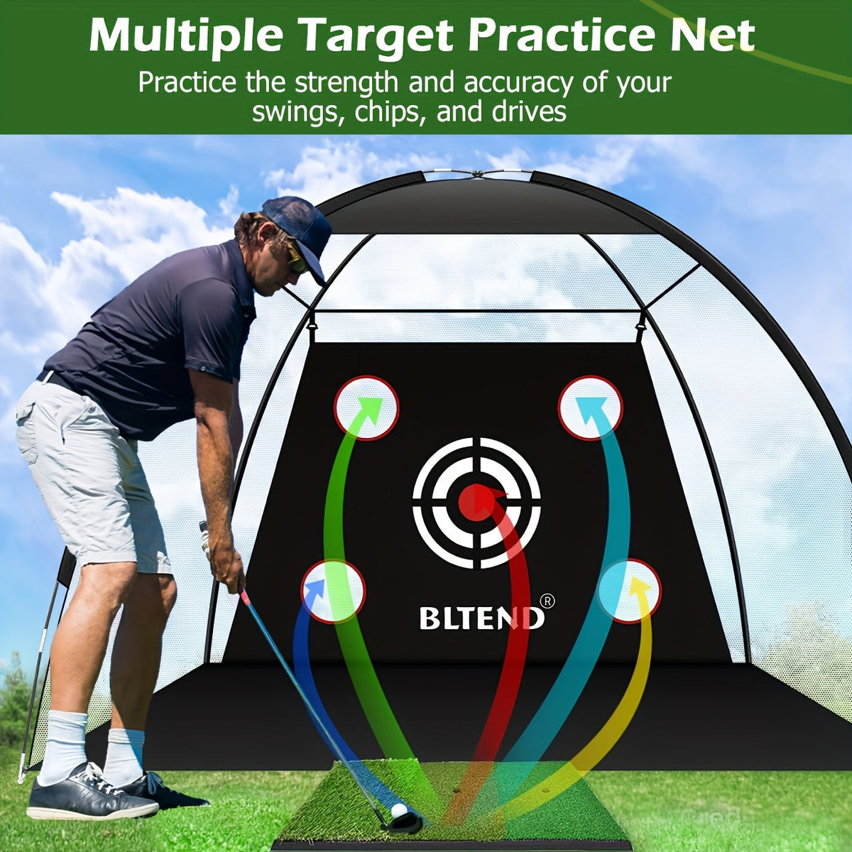Golf Practice Net 10x7ft with Hitting Mat – Portable Golf Chipping Net for Backyard Indoor Outdoor Use – Golf Gifts for Men Dad Golfers – Golf Training Net for Driving Pitching