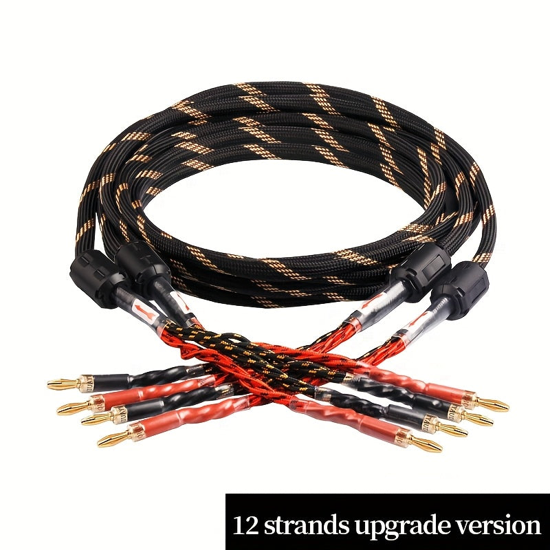 YYAUDlO Premium HlFi Speaker Cables - 1 Pair, High-End OCC Composite Cables for Hi-Fi Systems & Banana Plug Speakers, Black with Red/White Stripes, Male to Male Connector