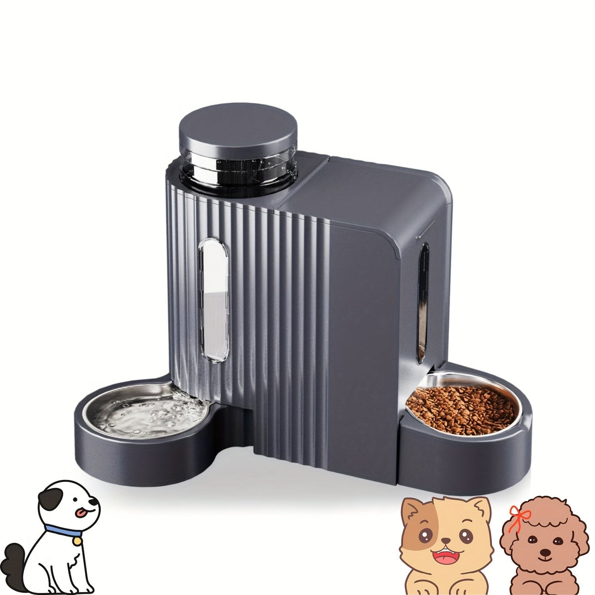 1.59 Gal Water + 5.73 lb Food, Automatic No-Electric Gravity Feeding Station with 304 Stainless Steel Bowl, Removable & Washable, for Small Medium Large Dogs All Life Stages | Gravity Dog Water Dispenser & Feeder 2-in-1 Set