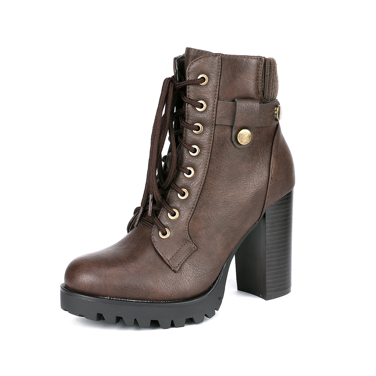 Women Short Boots Fall Winter Boots Women's Lace up Combat Ankle Boots High Chunky Heel Fashion Heeled Booties Shoes Black Boots - product image 5