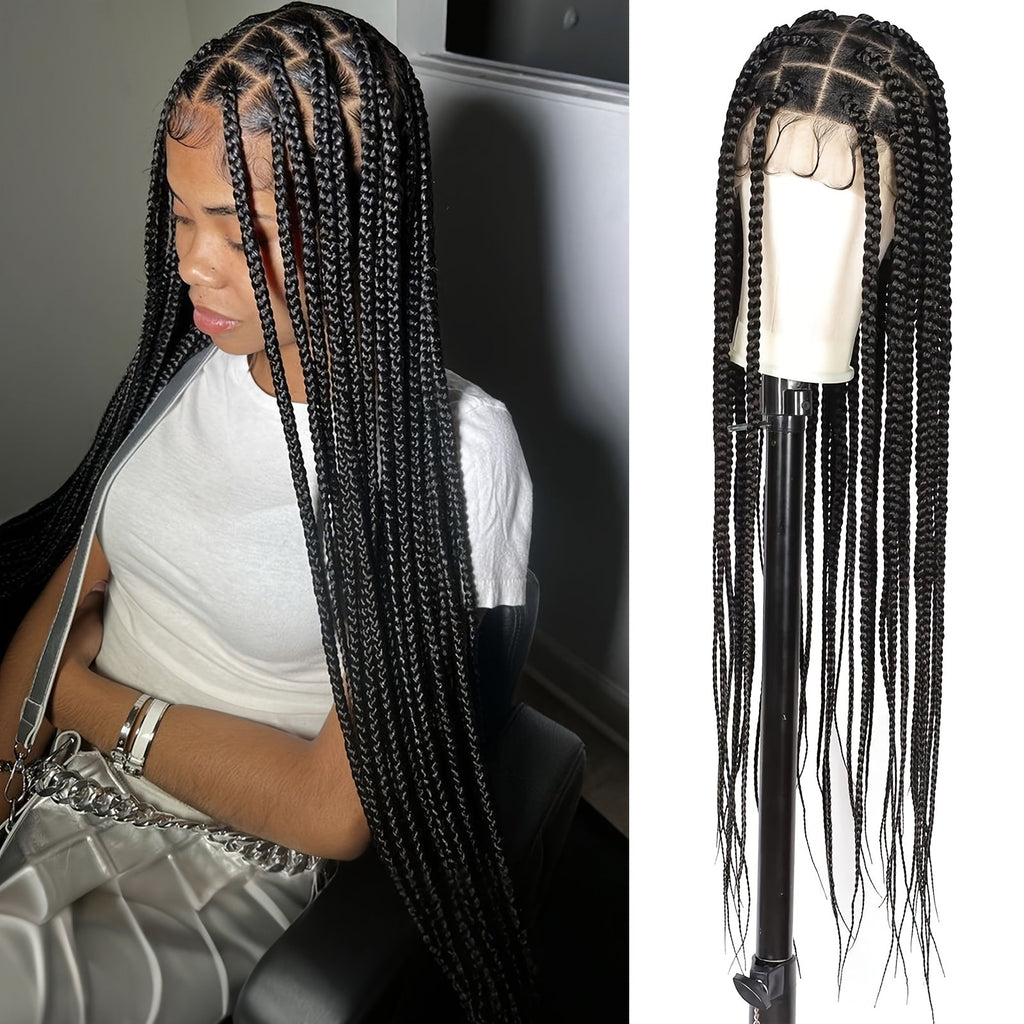 Curly Braid Full Lace Wig 40 Inch Handmade Lace Frontal Natural Black Extra Long Cascading Braids Protective Style for Women | Special Events Weddings Parties - product image 12