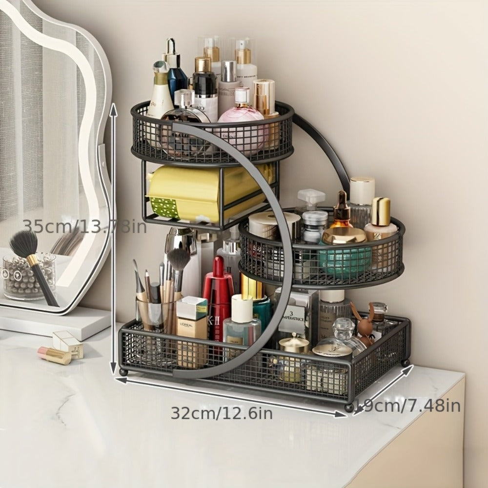 Lightweight Metal Cosmetic Storage Rack with Makeup Brushes Included No-Installation Countertop Organizer for Bathroom Dresser Vanity Skincare Makeup Black White - product image 4