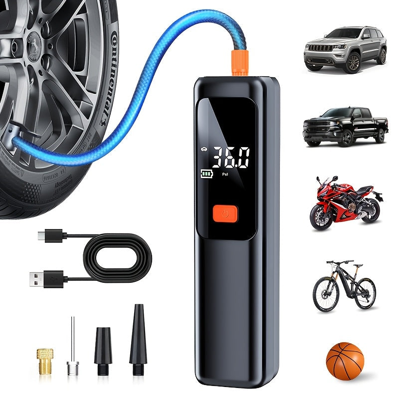 Wireless Cordless Design, High-Power Fast Inflation, Auto Preset PSI, Multiple Nozzles for Car, Motorcycle, Bicycle, Basketball, Football & Volleyball - product image