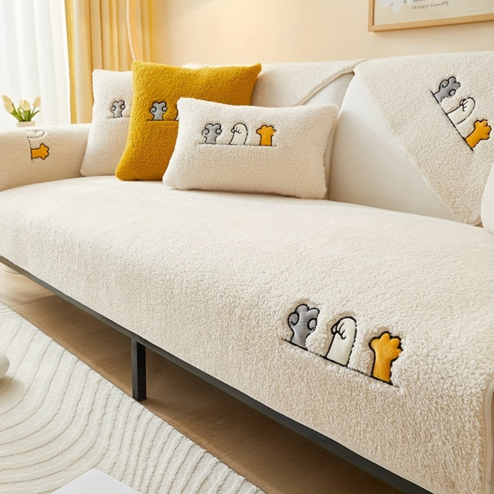 Plush Shearling Sofa Cover Non-Slip Pet-Friendly Couch Protector Animal Bone Embroidery Soft Warm for Living Room Bedroom Office 2 3 4 Seater - product image 16