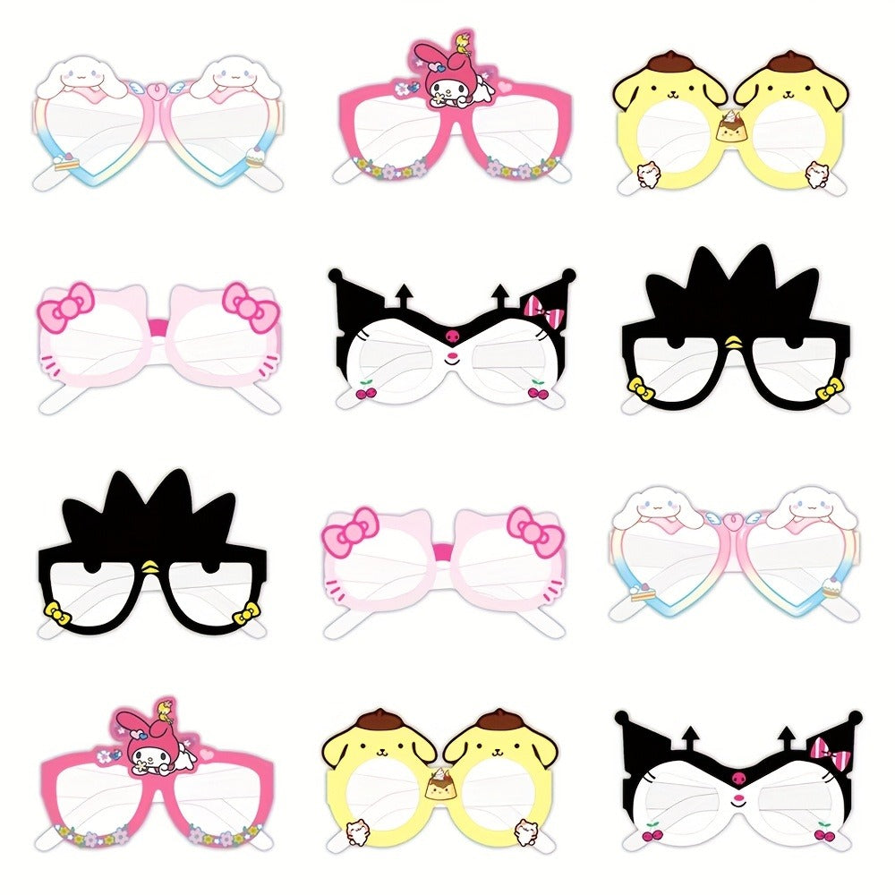 Licensed Paper Party Eyewear for Birthday Party Favors, Holiday Celebrations, Kawaii Themed Events & Seasonal Decor | Sanrio Photo Booth Glasses Props 12 Pcs Hello Kitty Kuromi My Melody Cinnamoroll Gudetama