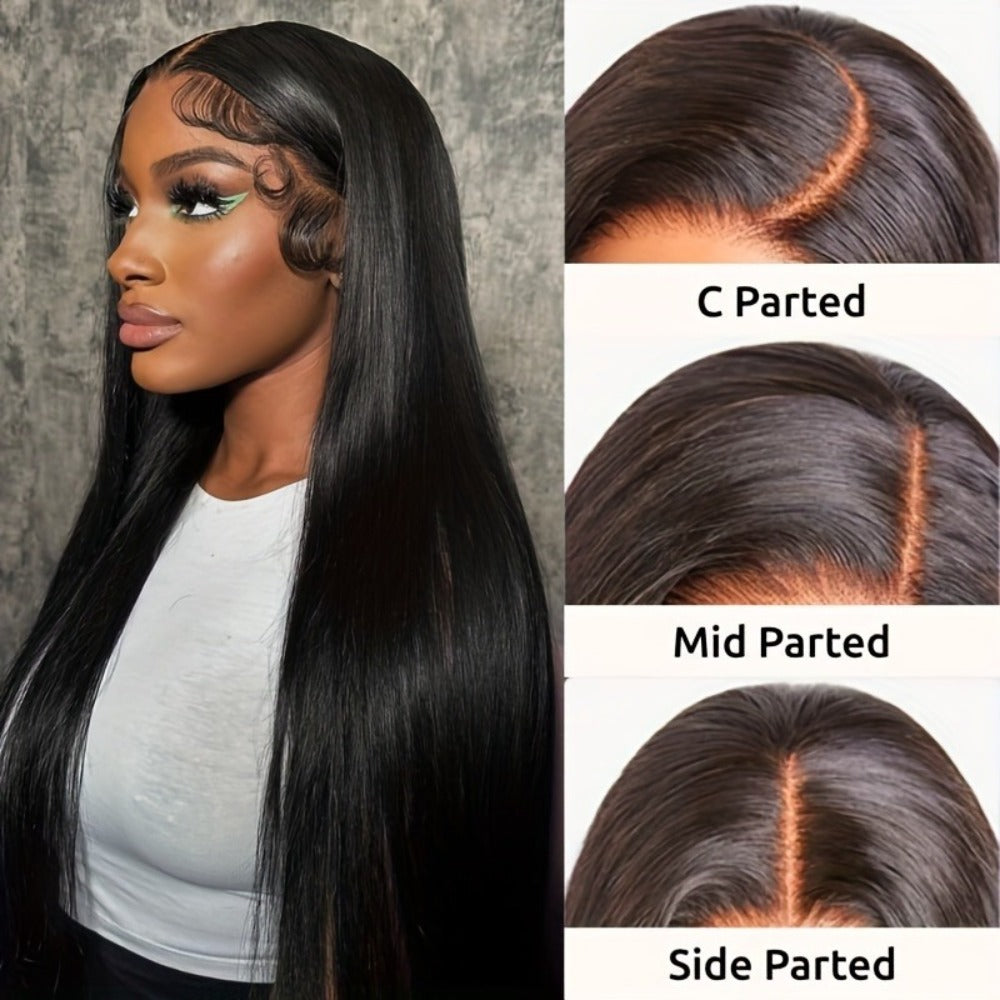 Glueless Straight Human Hair Wig 4x4 Lace Closure Pre-Plucked Natural Hairline Versatile Parting Natural Black 12-28 Inch Women No Glue - product image 4