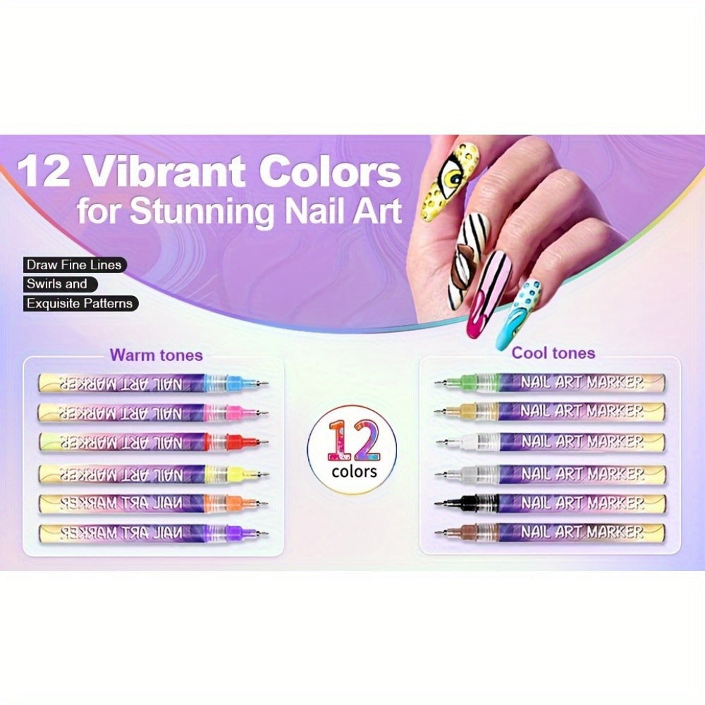 Nail Art Pens 12 Colors Quick Dry 3D Graffiti & Detail Brush Set – Ultra-Fine Precision Drawing Pen Kit for DIY Nail Design, Salon & Home Use, Vibrant Long Lasting Ink - product image 10