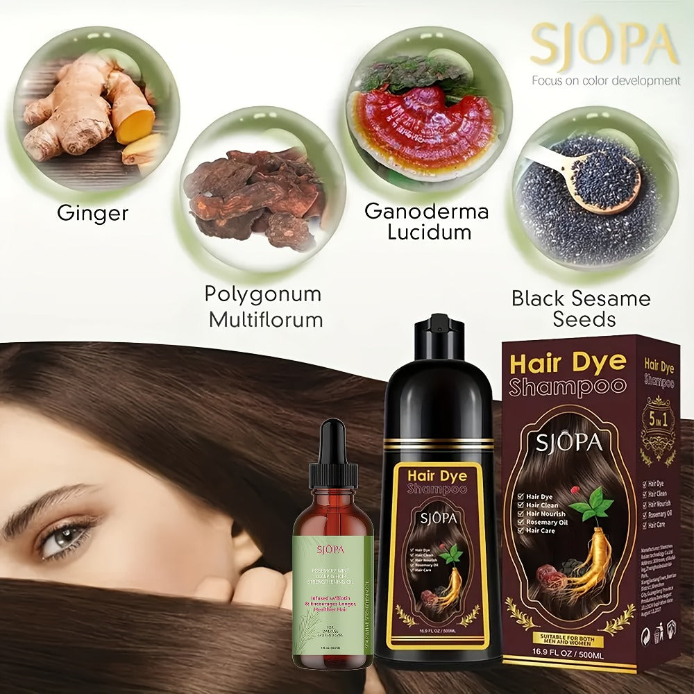 Hair Dye Kit 3-in-1 Color Shampoo with Rosemary Oil 500ml - Natural Safe No Ammonia Quick Coloring Gray Coverage Gentle on Skin Unisex Black Brown Red Purple Silver 12 Shades - product image 4
