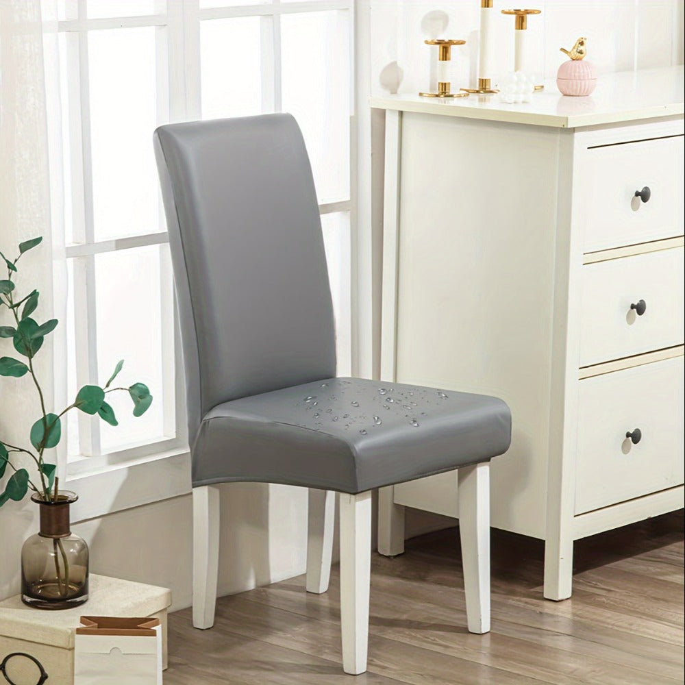Dining Chair Covers Set of 4 6 Waterproof PU Leather Stretch Slipcover Oil Proof Universal Fit Chair Protector for Dining Room Kitchen Hotel Home Decor - 9 Colors - product image 15